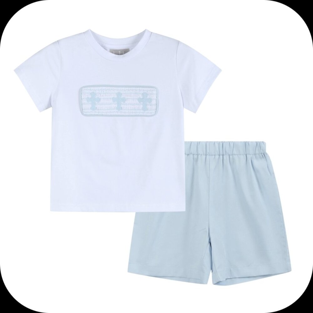 Light Blue Shorts and White Crosses Shirt Set